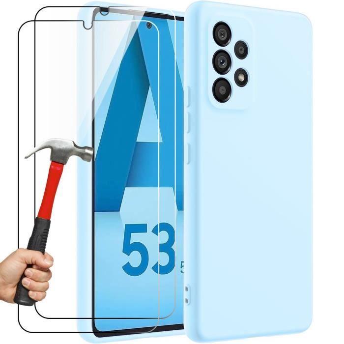 Coque Silicone - Booling - pour Samsung Galaxy A53 5G - Ultra Slim - Bleu Ciel - 2 Verres Trempés