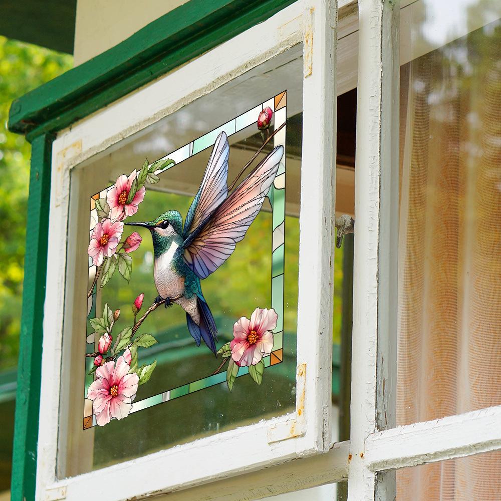 Kreatywne Ramki na Zdjęcia Kwiat i Ptak Szklane Okna Upiększanie i Dekoracja Domu, Naklejki Okienne na Elektryczność Statyczną