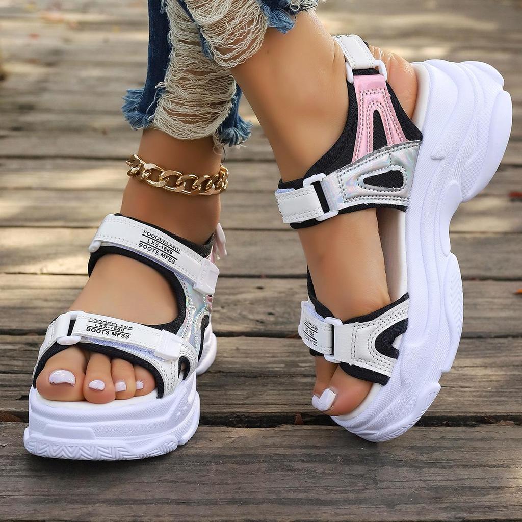Damen Römische Sandalen mit dicker Sohle Sommer 2025 - Koreanischer Stil Lässige Sportliche Plateau-Sandalen