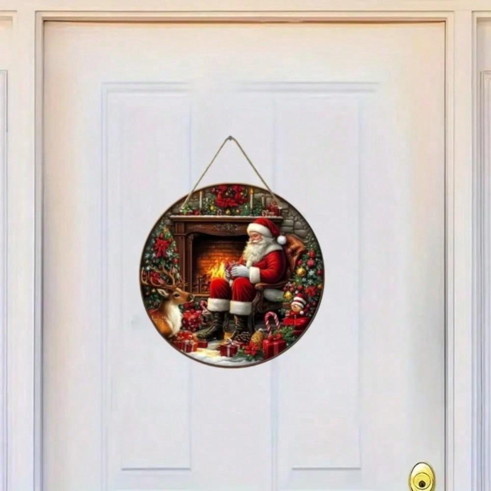 Vintage Santa Claus Round Tin Sign Home Wall Decor Christmas Gift