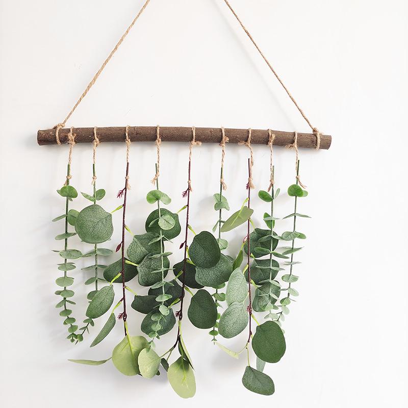 Log Wall Hanging Simulation Green Plant Eucalyptus Leaf Simulation Leaf Hanging Down Home Hotel Wall Decoration Hanging Jewelry