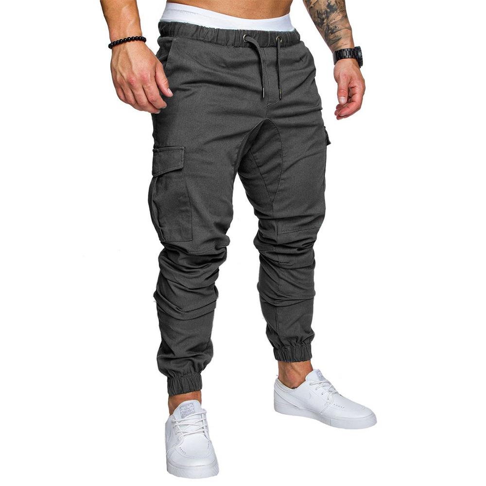 Pantalones casuales para hombre, con cordón, de color sólido, a la moda, con diseño de múltiples bolsillos, pantalones cargo para exteriores, pantalones holgados con cintura elástica