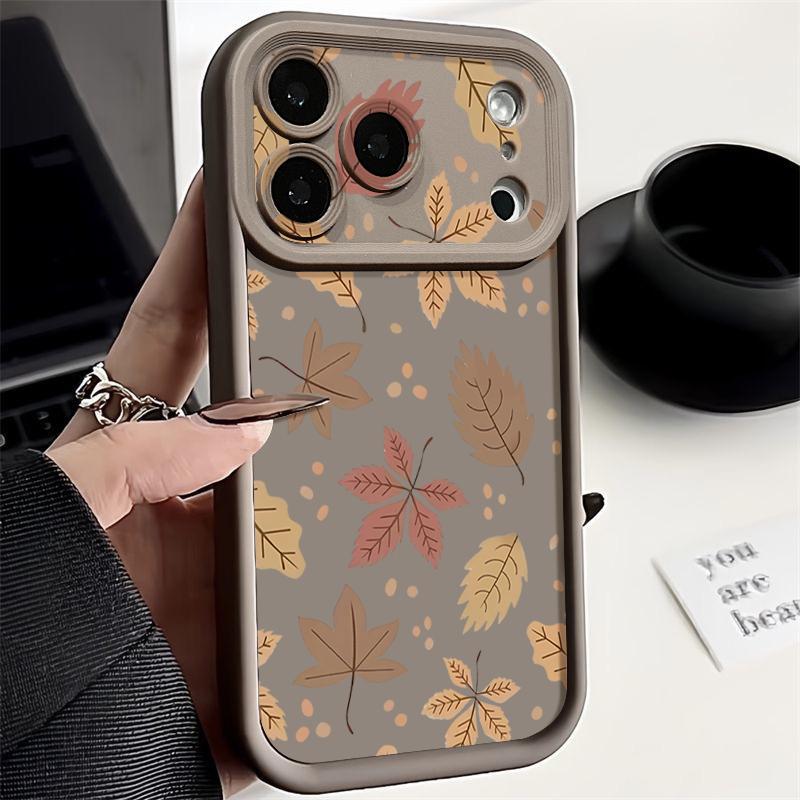 Husă Moale pentru Telefon Frunze de Toamnă Pentru iPhone Air 17 16 15 14 Pro Max 13 12 Pro Max 11 16e Silicon Antișoc Culoare Bomboană TPU Silicon Husă