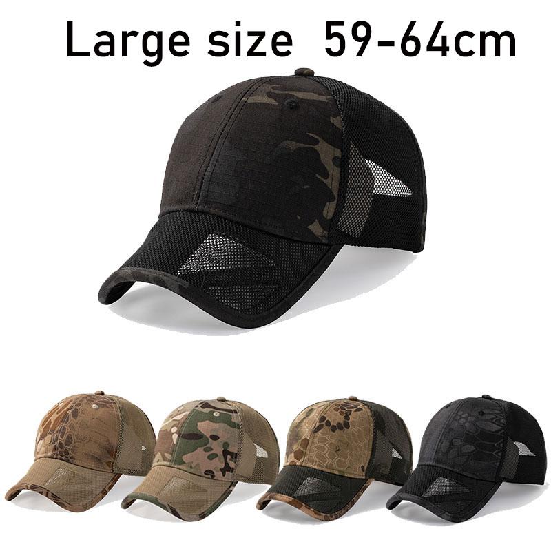 Large Size 59-64cm All Mesh Summer Cool Breathable Camouflage Tactical Baseball Hat Hiking Jungle Adventure Snapback Cap For Men