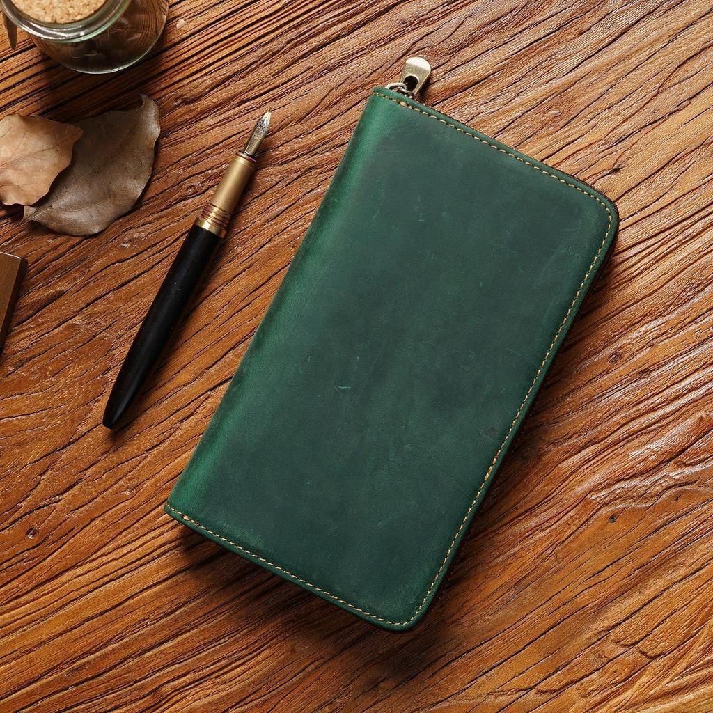 HIMHERCOM Pencil Zipper Pencil Case with Fixed Small Item Large Fountain Pen Retro Fountain Pen Genuine Pencil High School Pen Unisex Case, Leather,