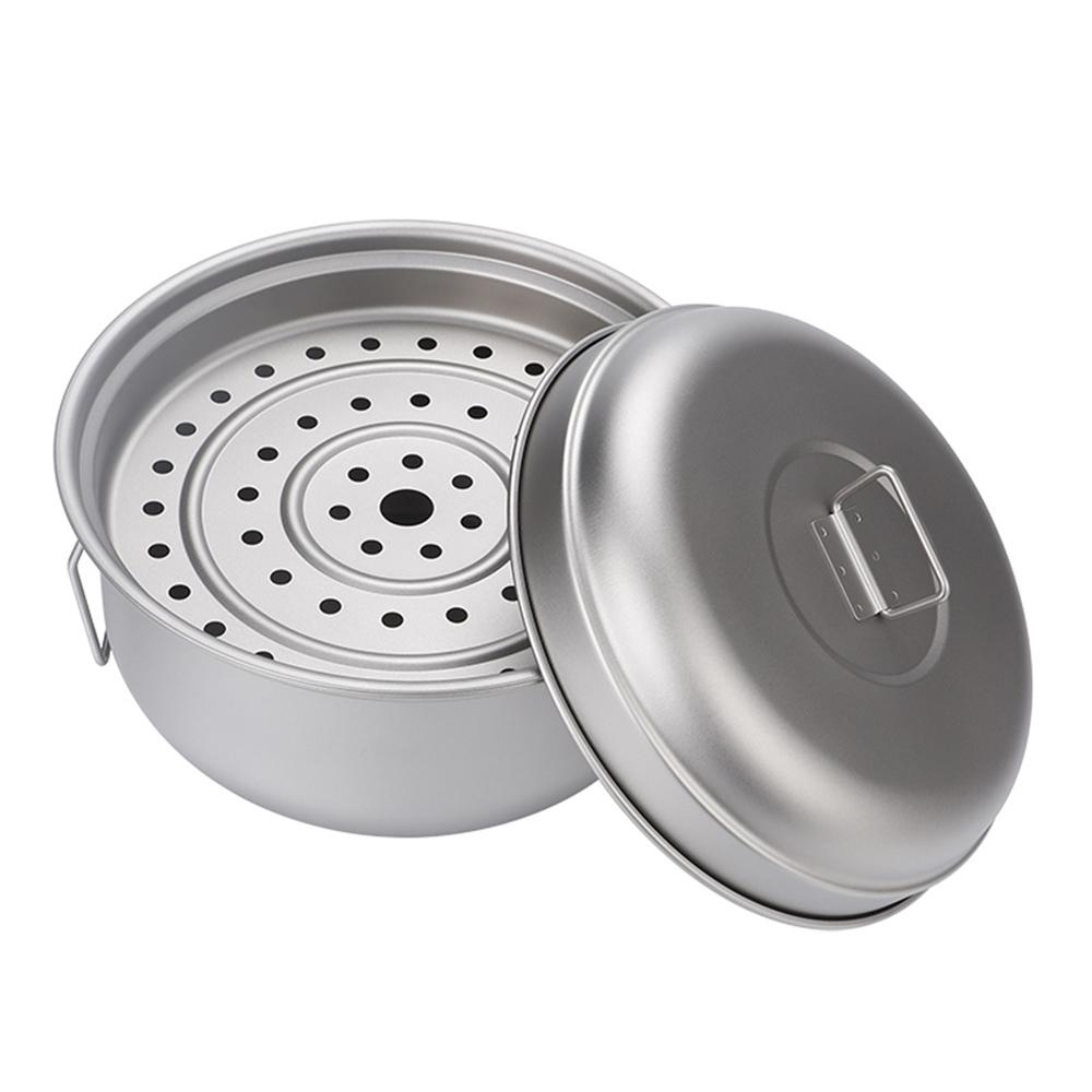 Titanium Steamer Stockpot Set with Lid Outdoor Camping Soup Steaming Pot Pan Mess Kit
