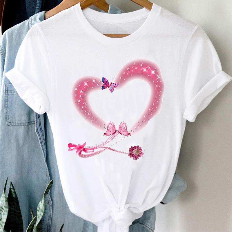 (Asian Size) sweet love trend T Shirt Clothing Lady o-neck Short Sleeve T-shirts Printed Female Top Casual Fashion Women Graphic Tee