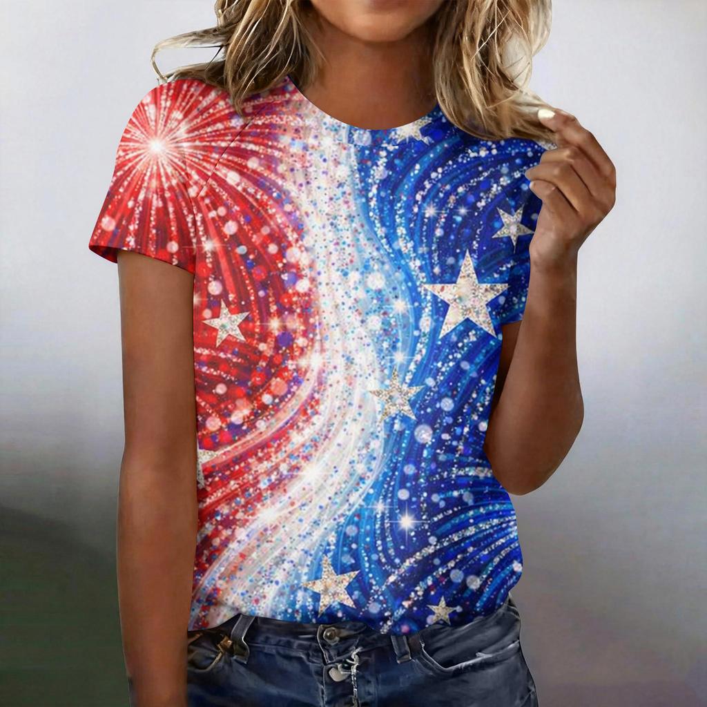 Women's Casual Fashion Short-Sleeve Raglan Sleeve Printed T-Shirt Top