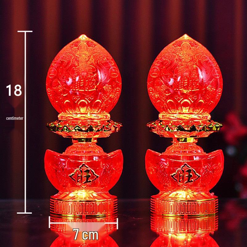 Electric Candle God of Wealth Offering Lamp: Lotus/Buddha Design, Battery-Powered, Ever-Burning for Home Altars.