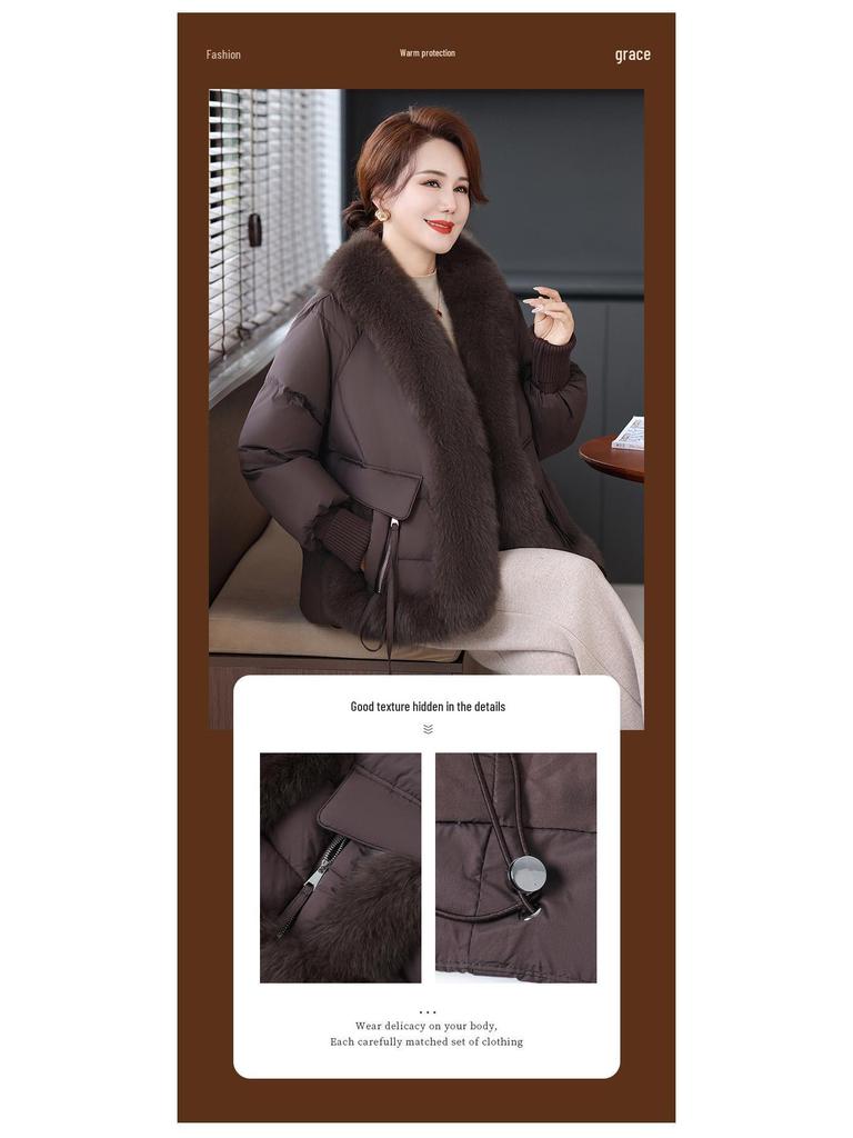 Women's Winter Slimming Cotton Jacket with Fur Collar - New 2025 Style for Middle-Aged and Elderly