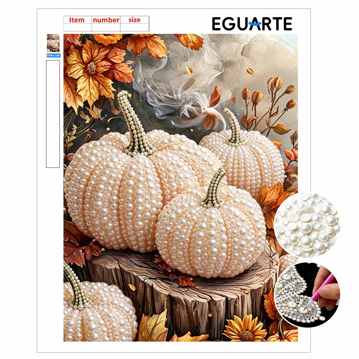 DIY Frameless Pearl Art Kit Autumn Pumpkin Fall Leaves Design 3D Bead Painting Canvas Relaxing Handmade Craft for Home Decor Wall Art 30x40cm