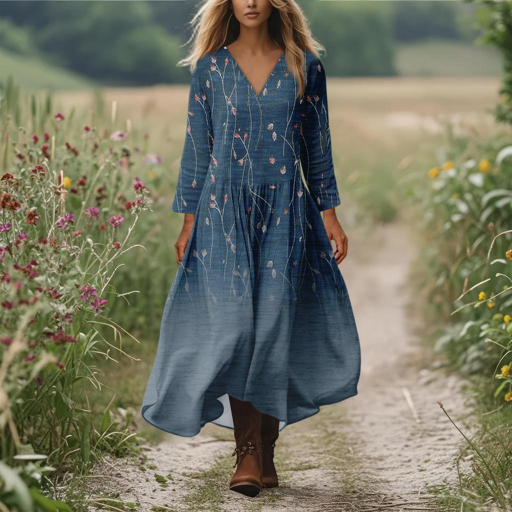 Women's Casual And Fashionable Round-neck Long Sleeve Mid Length Dress