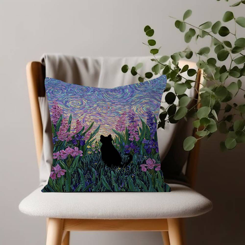 Black Cat Art Van Gogh Pillow Anime Pillow Sofa Bed Head Pillow Cover Cushion Cover Fashion