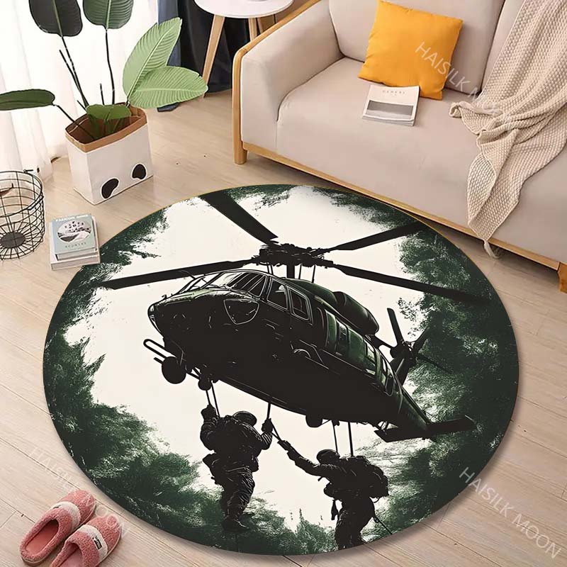 Mehrere Größen Hubschrauber Militäroperation Baldachin Druck Runder Teppich Wohnzimmer Schlafzimmer Tisch Stuhl Sofa Dekorteppich