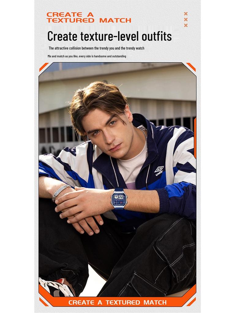 Sanda Temu Temperaturmessung Studenten Sportuhr, Wasserdicht Dual-Display, Multifunktionales Quadratisches Design