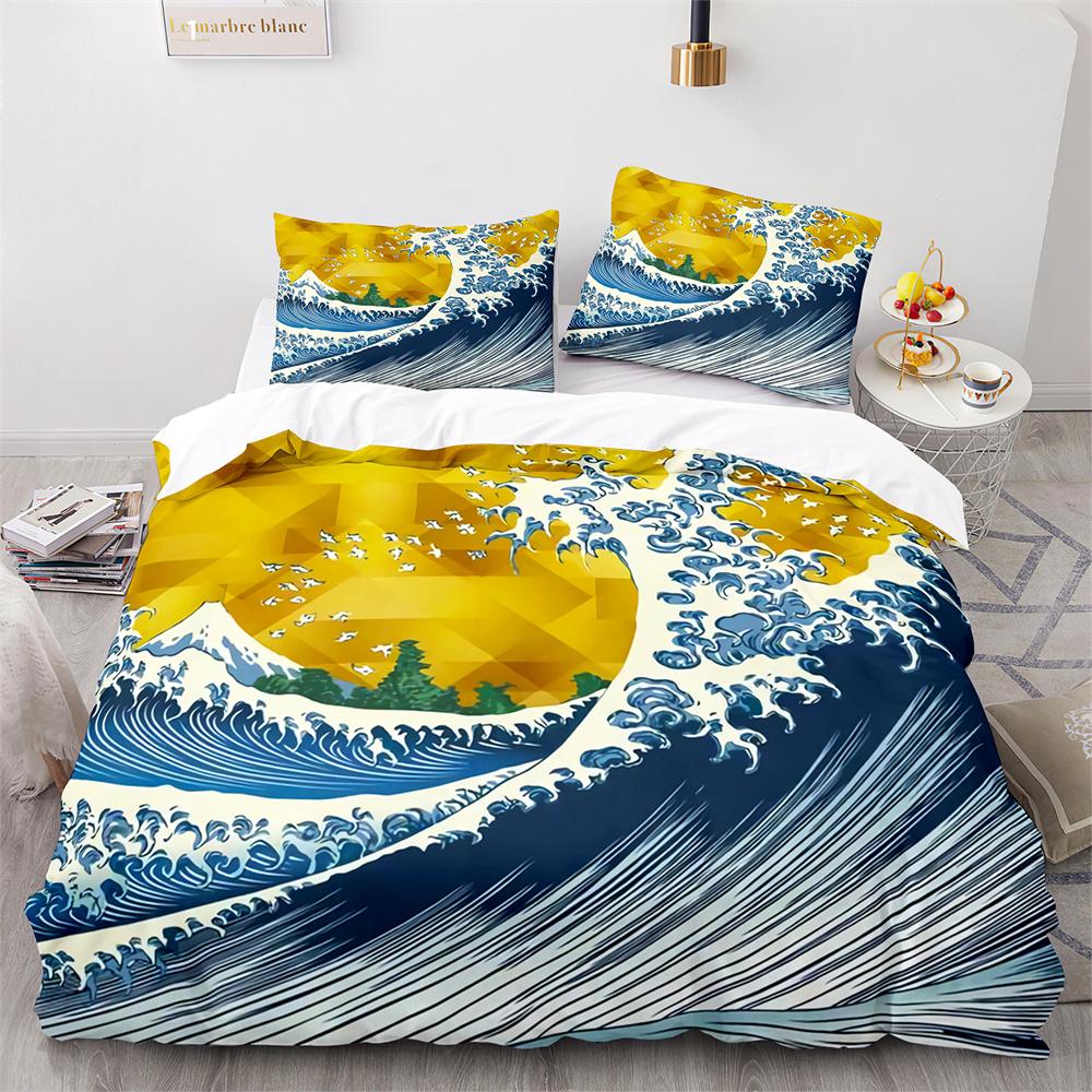 Ukiyo-e Japanese Style Duvet Cover Set Polyester Bedding Set Cherry Blossoms Snow Mountain Comforter Cover King Queen Full Size
