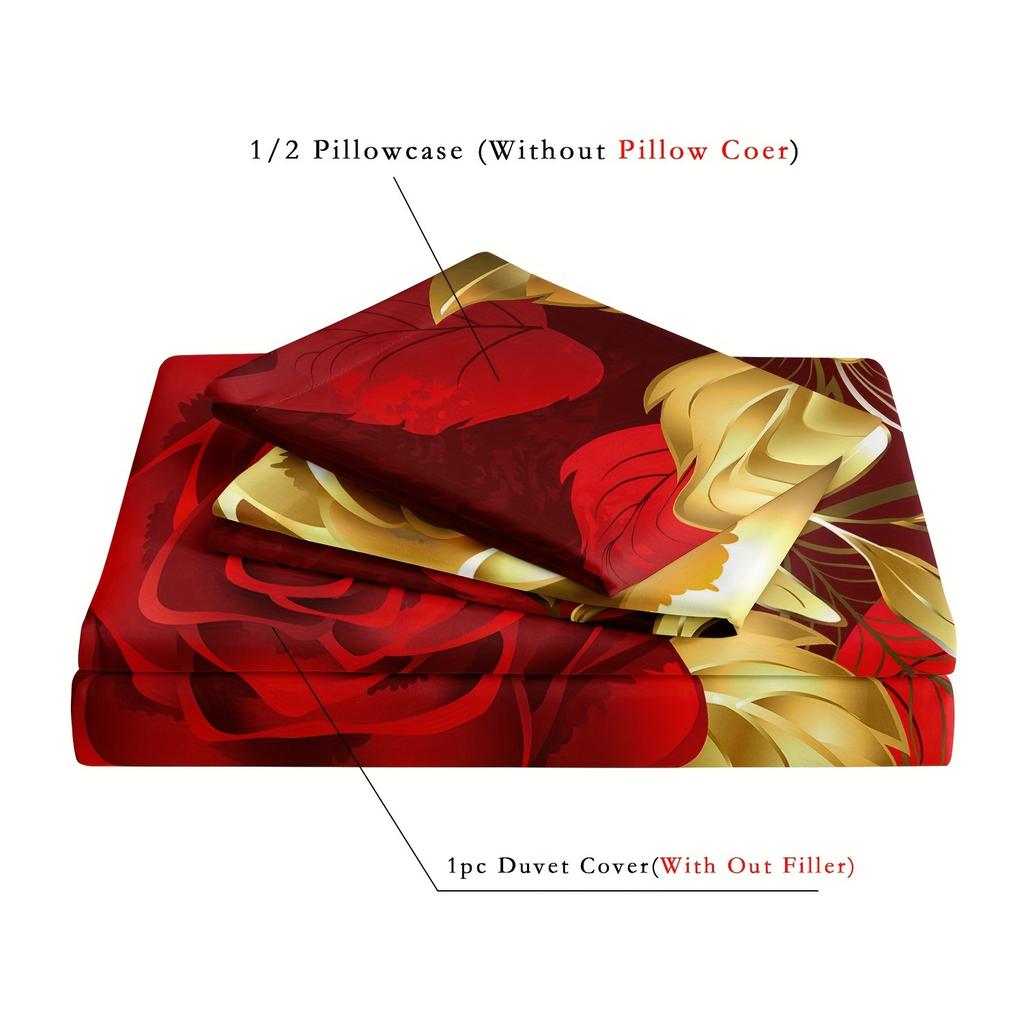 Romantický povlak na přikrývku s květinovým potiskem růží, celoroční ložní souprava, zapínání na zip, měkký, prodyšný, pohodlný a snadno udržovatelný