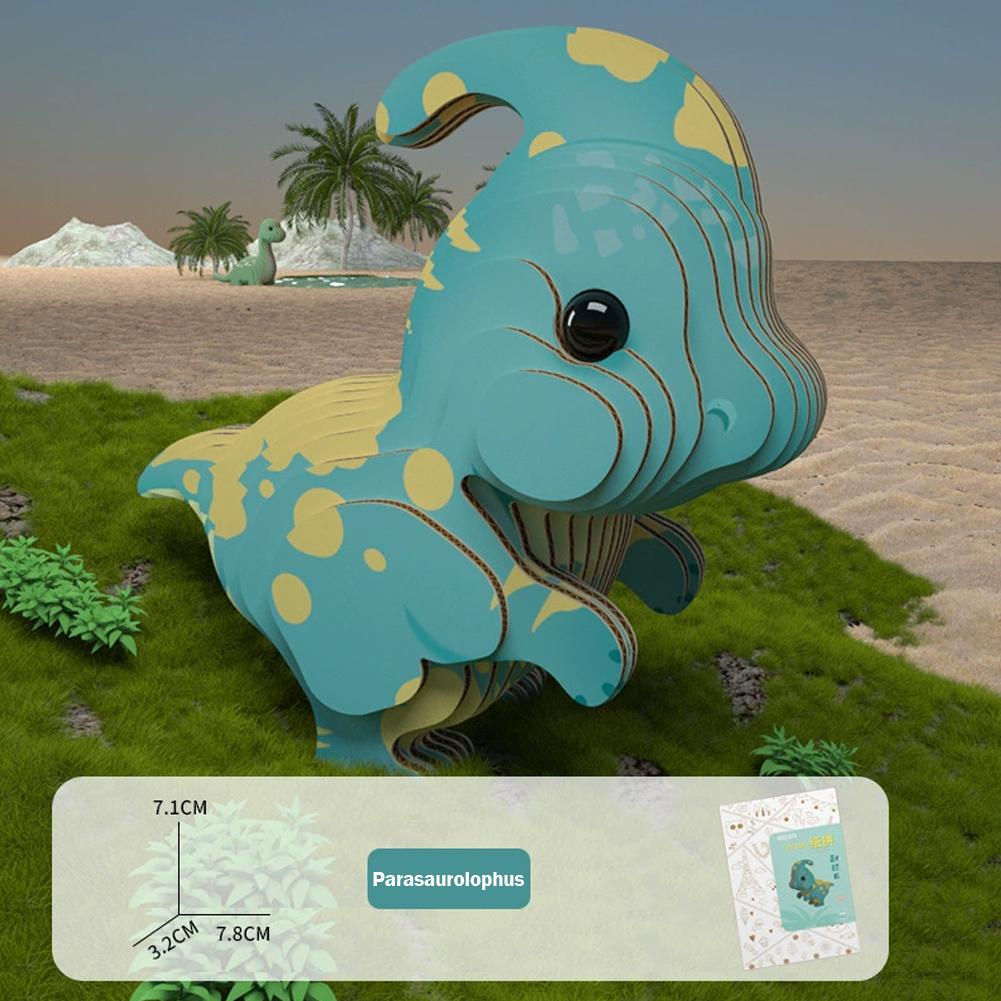 Dinosaur 3D Puzzle For Kids Diy Creative Cardboard Animal Model Triceratops Assembly Toy Room Decor Birthday Gift