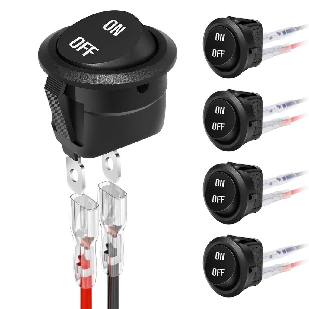 2/5/10Pcs 12V Round Rocker Switch ON/Off SPST 2Pin Toggle Switch with Wires 6A/250V 10A/125V AC for Automotive Boat etc