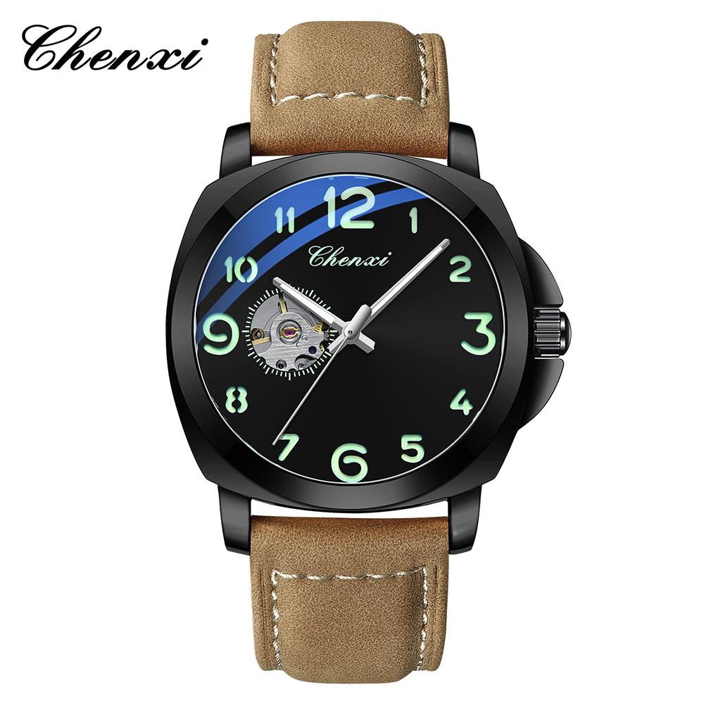 Fully Automatic Mechanical Men's Watch Round Dial Waterproof Luminous Men's Wristwatch Leather Band Man Watches CHENXI