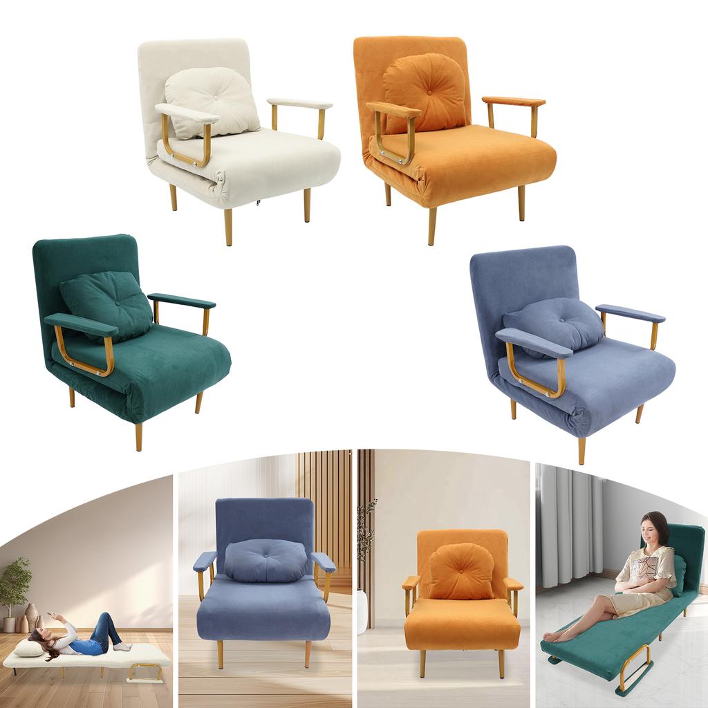 68x190cm Convertible Iron Sofa Bed,Orange/Off-white/Grey/Green Rectangular Sofa Chair Bed Floor Standing for Indoor Places
