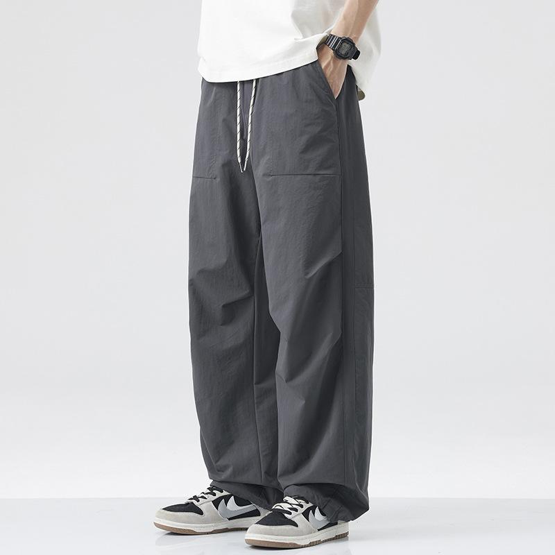 Ice silk thin casual pants men's summer new straight loose paratrooper pants trendy brand cool scimitar pants