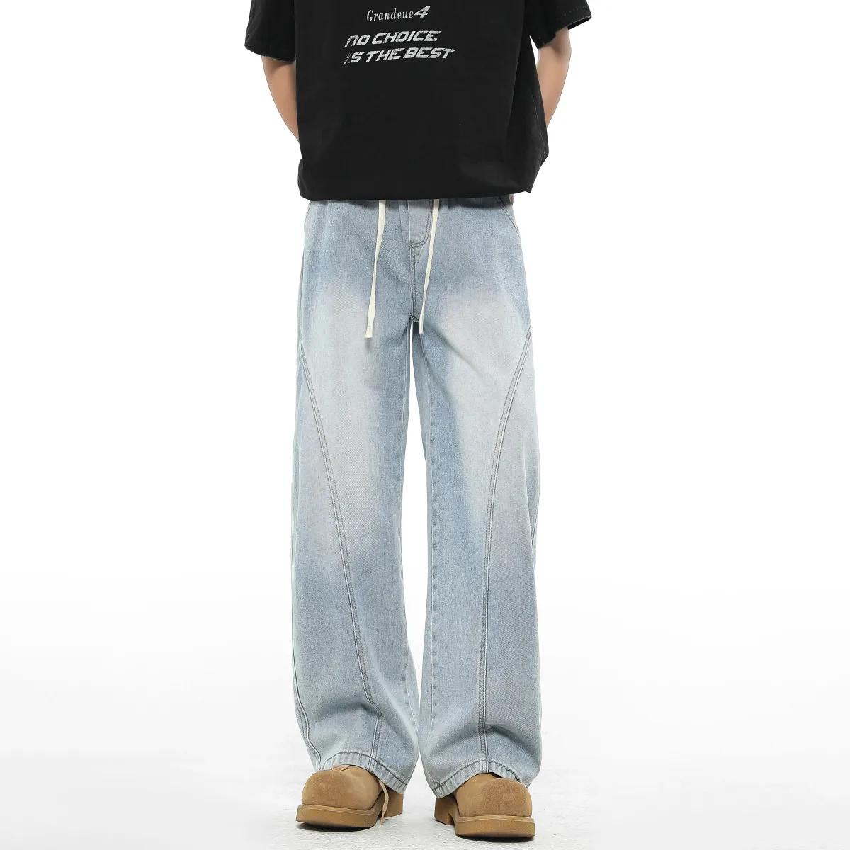 

Мужские широкие джинсы Корейская мода Дышащий хлопок На кулиске Широкие штанины Мешковатые джинсы Прямые джинсовые брюки XXXL