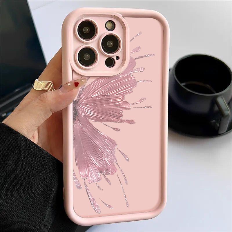Gilded Butterfly Pattern Phone Case For iPhone 16 15 14 Pro Max 16 Plus 13 12 11 Pro XR X XS 8 7 Candy Color Soft Silicone Cover