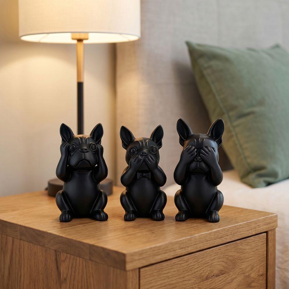 3pcs Animal Crafts French Bulldog Statue Decorations Dog Ornaments Coffee Table