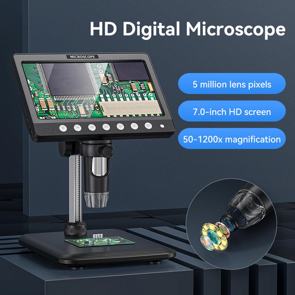 7 Inch IPS Screen Digital Microscope 5MP HD Lens Soldering Microscope 1200X Magnification Electronic HD Magnification Endoscope