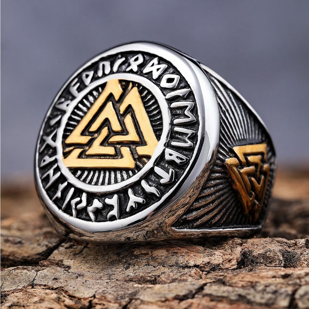 Mens Viking Rune Ring Titanium Steel Jewelry Norse Symbol Unique Stylish Accessory