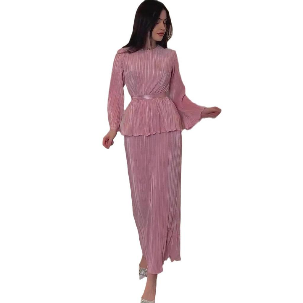 New 2024 European & American Style Summer Wrinkled Drape Mercerized Skirt Suit for Comfortable Commuting