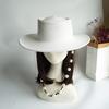 French Retro Internet Celebrity Pearl Chain Black Wide Brim Flat Top Top Top Hat Women'S Summer Sun Protection Shade Vacation Beach Straw Hat