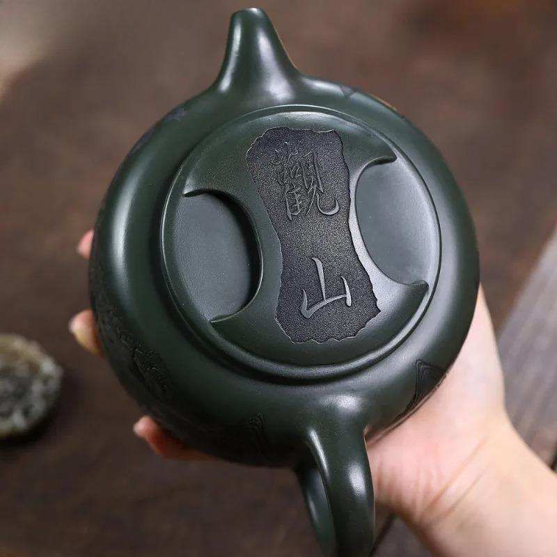 700ml Yixing Purple Clay Teapots Handmade Landscape Cattle Lid Pot Raw Ore Blackish Green Mud Tea Infuser Kettle Zisha Tea Set