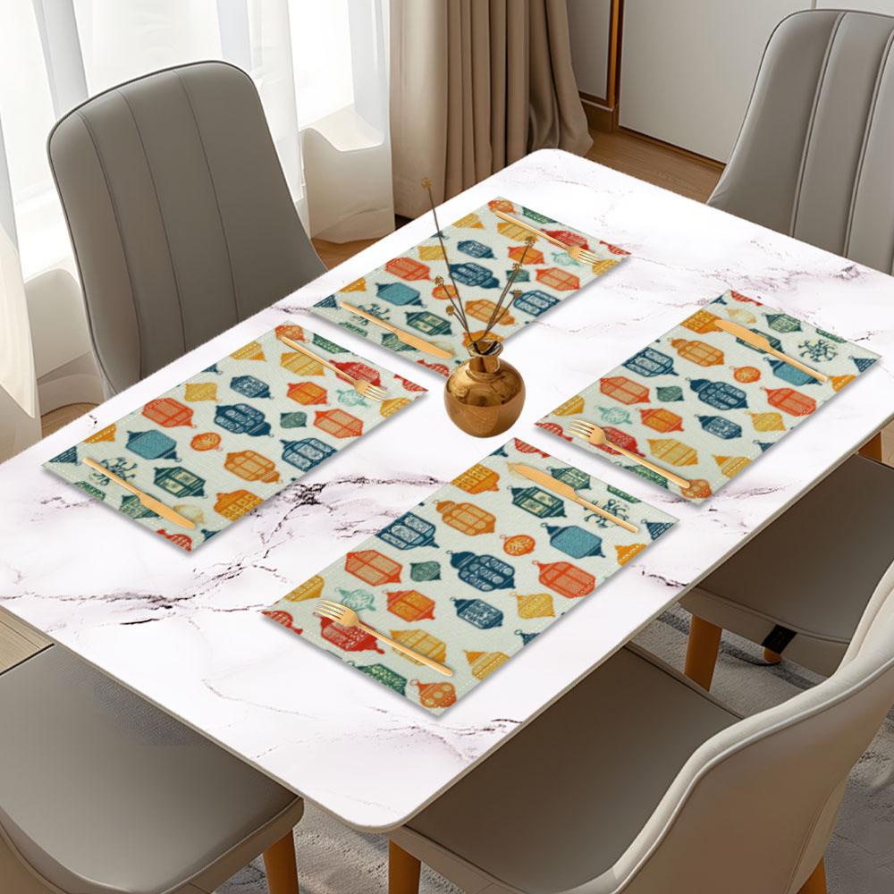 4pcs Ramadan Lantern Print Placemats - Rectangular Table Mats for Ramadan & Eid Home Decor