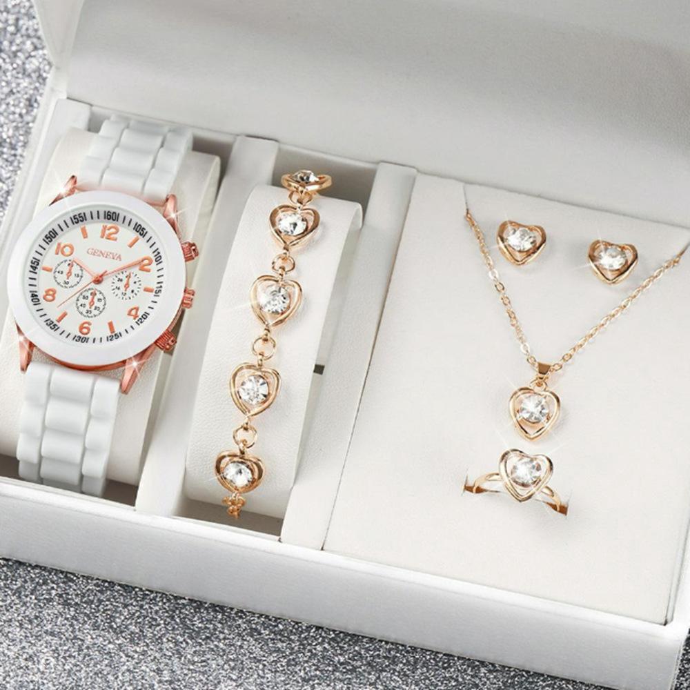 New Women'S Korean Version Of High-End Quartz Watch Simple Classic Silicone Strap Women'S Watch Fashion Set