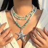 Wind Exaggerated Starfish Pendant Necklace Women'S Neck Chain Niche Stacking Wearing Imitation Pearl Ocean Wind Necklace