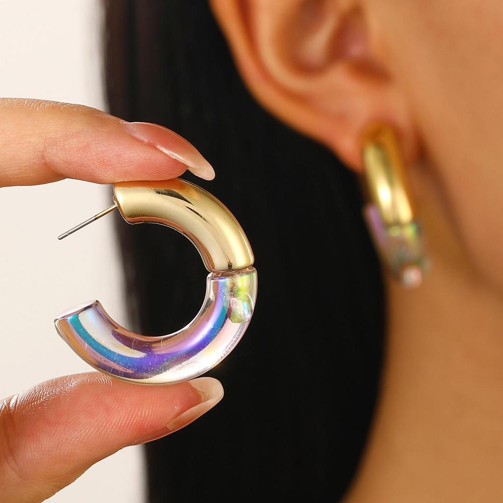 Colorful Geometric C-Shaped Earrings: Fashionable European and American Design for Women