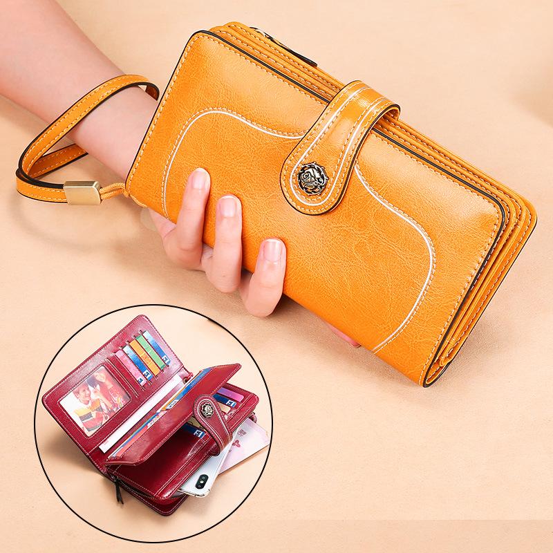 Genuine Leather RFID Women's Long Wallet with Wax Finish
