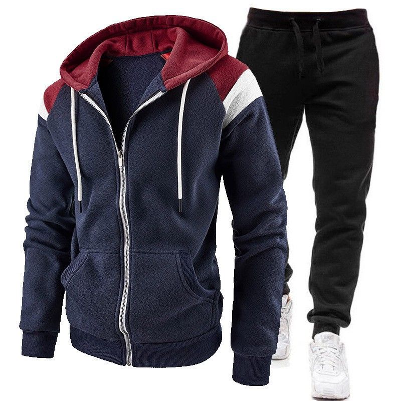 Men's Spring and Autumn Sports Suit Zipper Hooded Sweatshirt+pants Splicing Two-piece Set