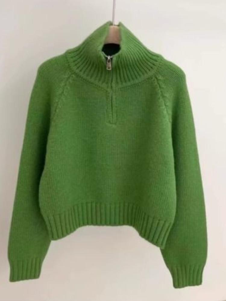 Design Sense Semi-zipper Lapel Pullover Women's Autumn and Winter New Korean Stand-up Collar Loose Temperament Sweater To Wear Outside