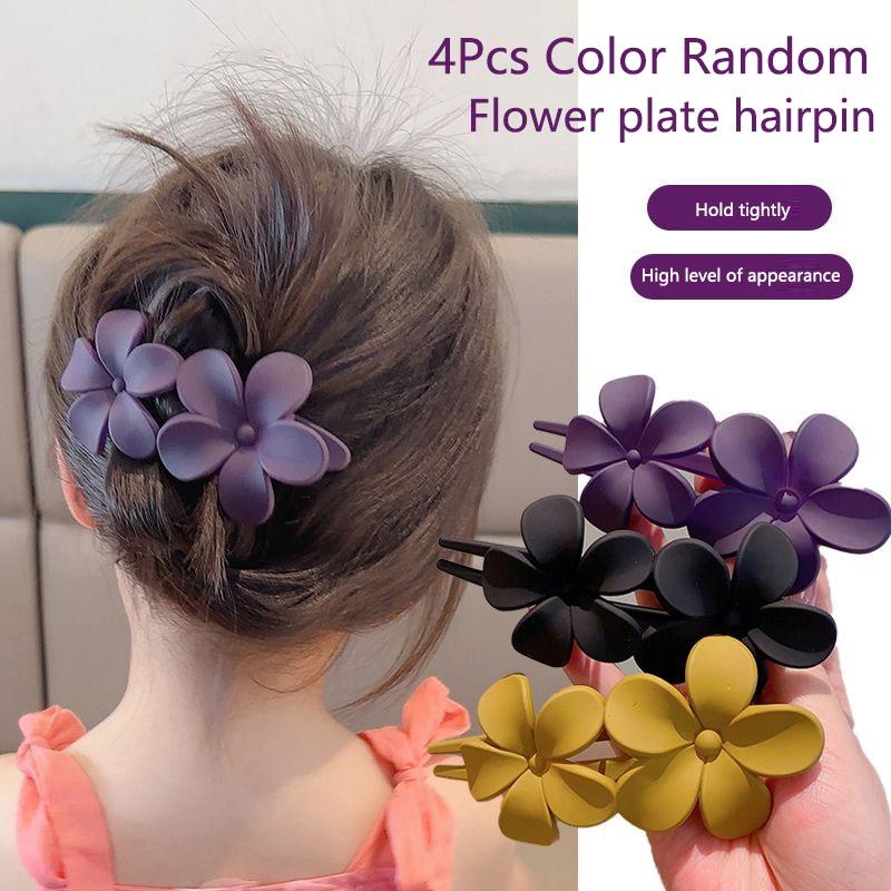4Pcs Flower Hair Clips  Matte Black Floral Hairpins Hair Claw Clips Non-Slip Hair Clamps Grab Elegant Hair Accessories