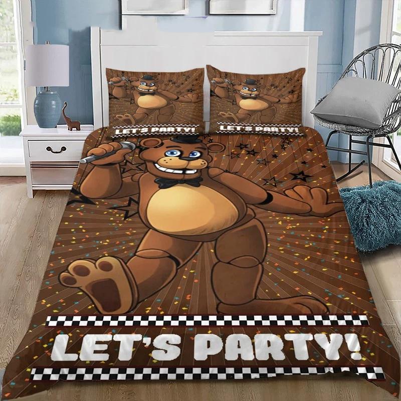 Fazbear's Pizza Freddy-Bear Print Bedding Set Cartoon Bear Duvet Cover Pillowcases Bedroom Home Bedding No Filler