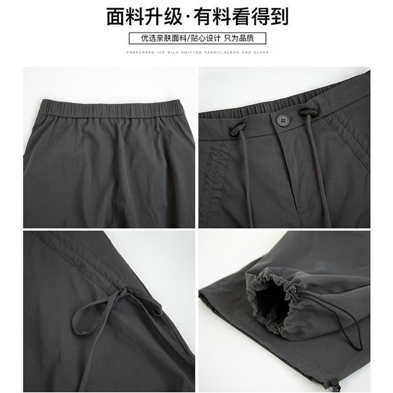 Bow overalls women's spring new paratrooper pants high waist wide legs thin lace-up casual sports pants