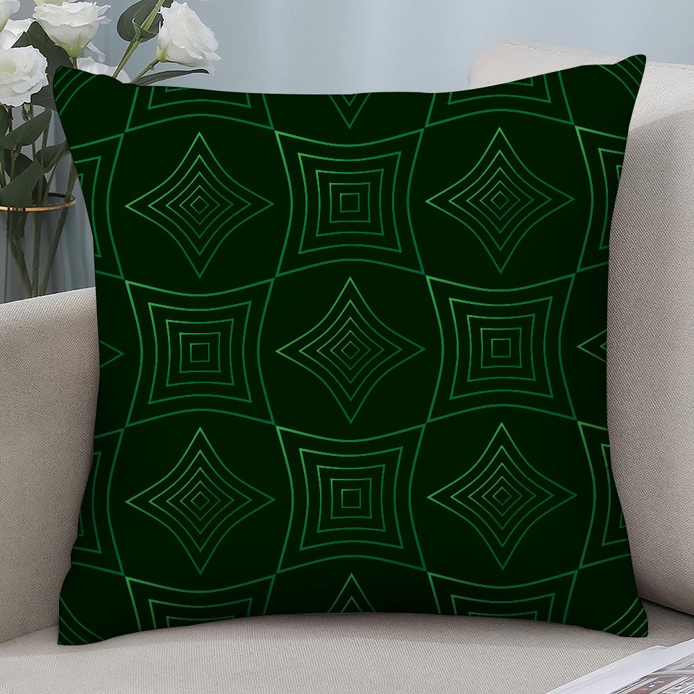 Dark Green Geometric Pattern Pillow Case 3D Print Polyester Fiber 45*45 Cm Home Sofa Throw Pillow Cover Decoration Festival Gift