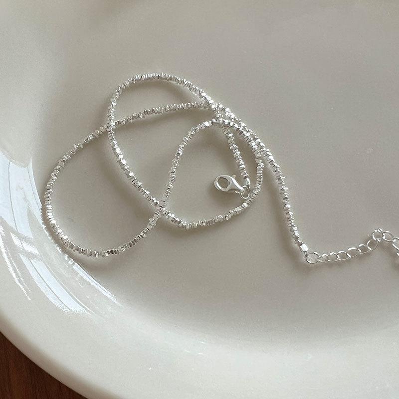 Japan and South Korea Simple Irregular Niche Design Collarbone Chain S925 Sterling Silver Broken Silver Necklace Women's Light Luxury Tide