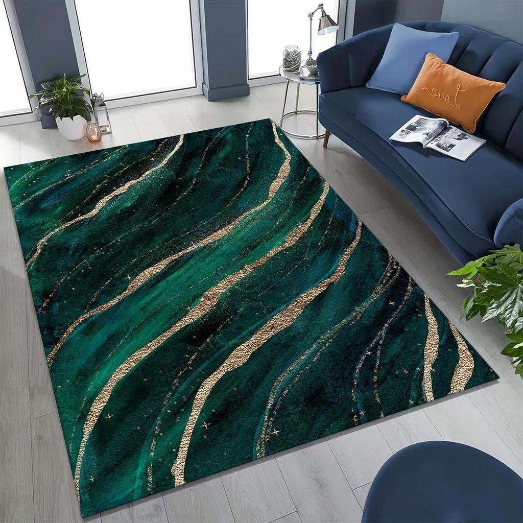 2026 Luxurious Marble Black Green Gold Colorful Stone Texture Rug for Bedroom Living Room Sofa Home Doormat Decor,Non-slip Mat