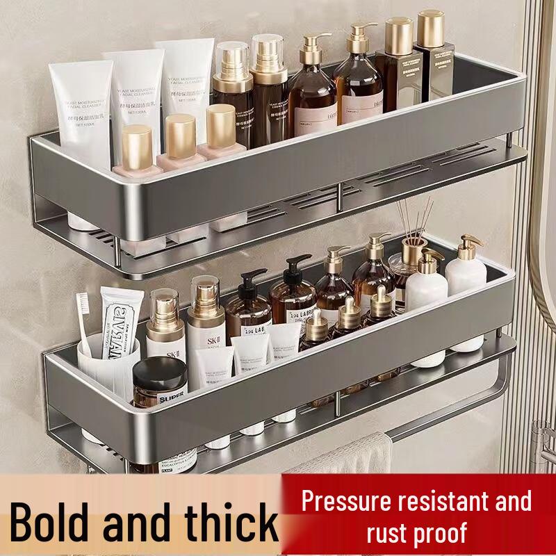 Jibaiju Wall-Mounted Multifunctional Storage Shelf Single Layer 30cm with 5 Hooks
