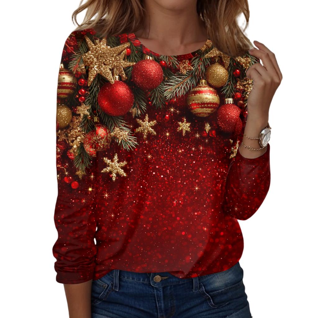 Women's Fashion Casual H Printed V-Neck Long Sleeve Decorative Button T-Shirt Tops