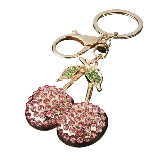 Cherry Keychain Sparkling Rhinestones Lobster Clasp Keyring Cute Fruit Bag Charm Birthday Gift for Women Girls